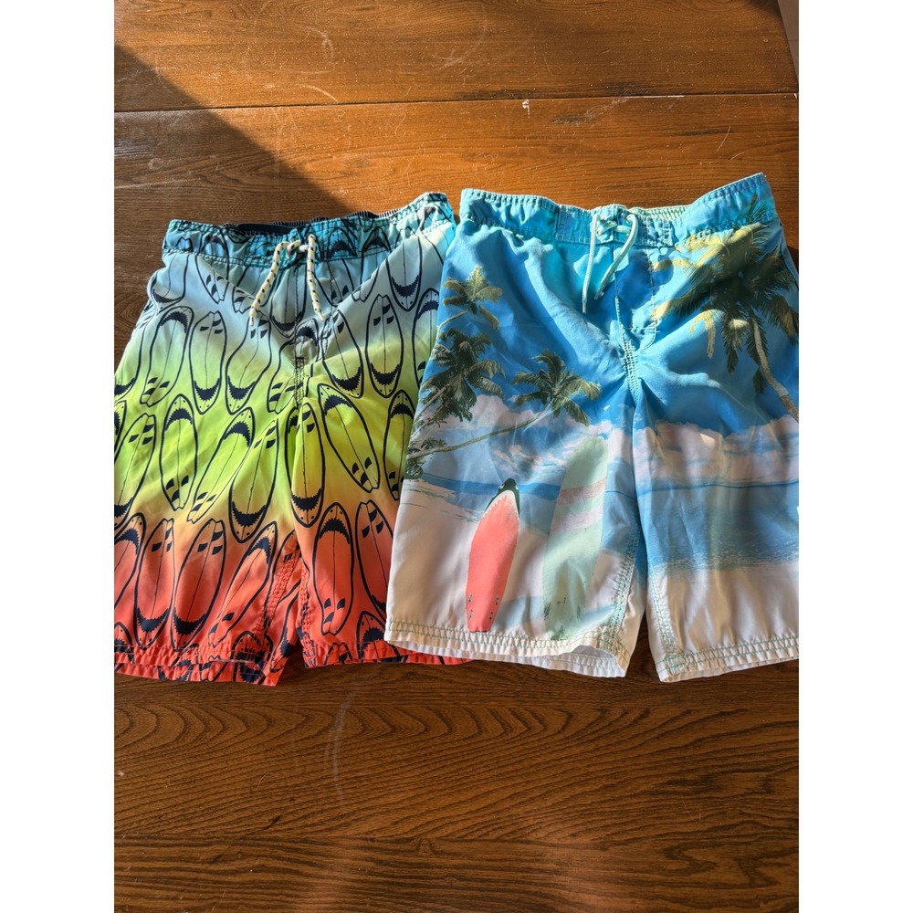 OshKosh Bgosh Boys Swim Trunks‎ Lot 2 Pairs Size 12 Tropical Blue Board Shorts